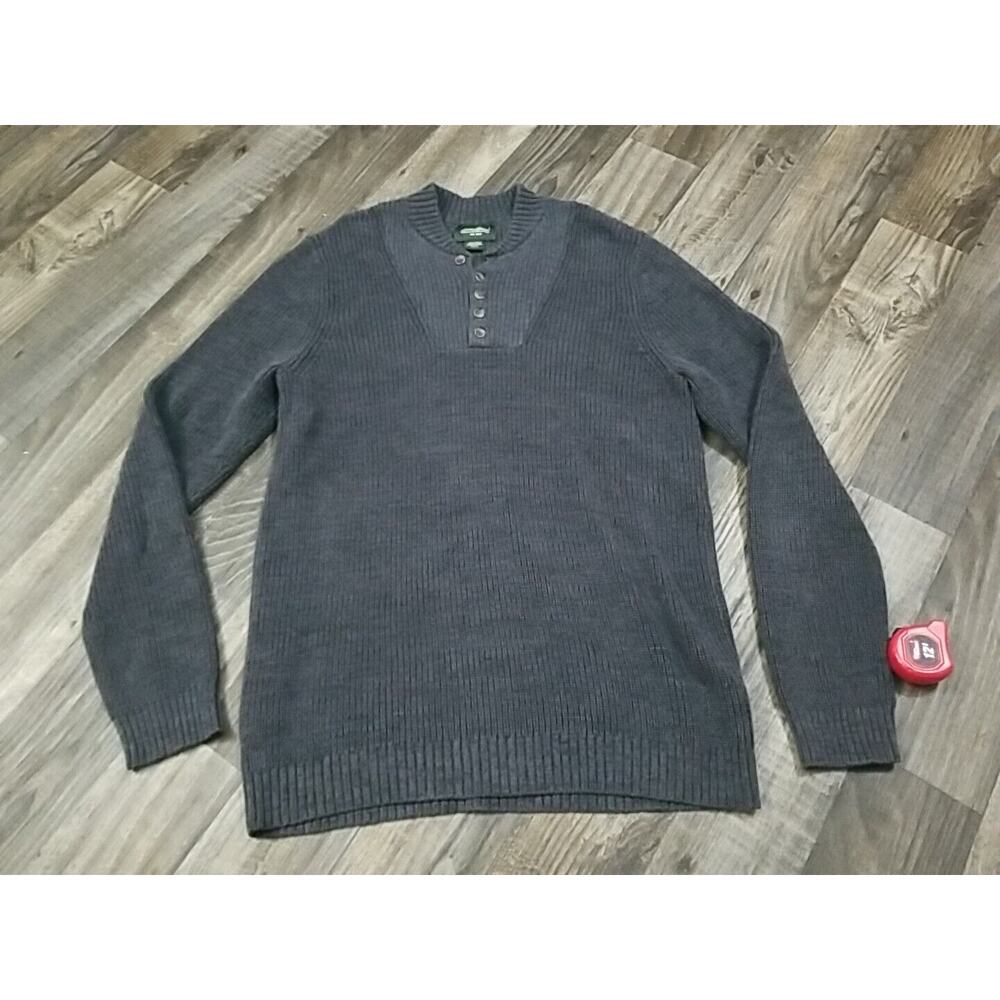Eddie‎ Bauer Sweater Mens Large-Tall Gray 5 Button Thick Ribbed Knit Cotton